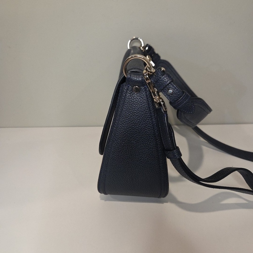 Kate Spade New York Crossbody Bag Navy Blue Leather Striped Canvas Flap Handbag - Picture 5 of 8